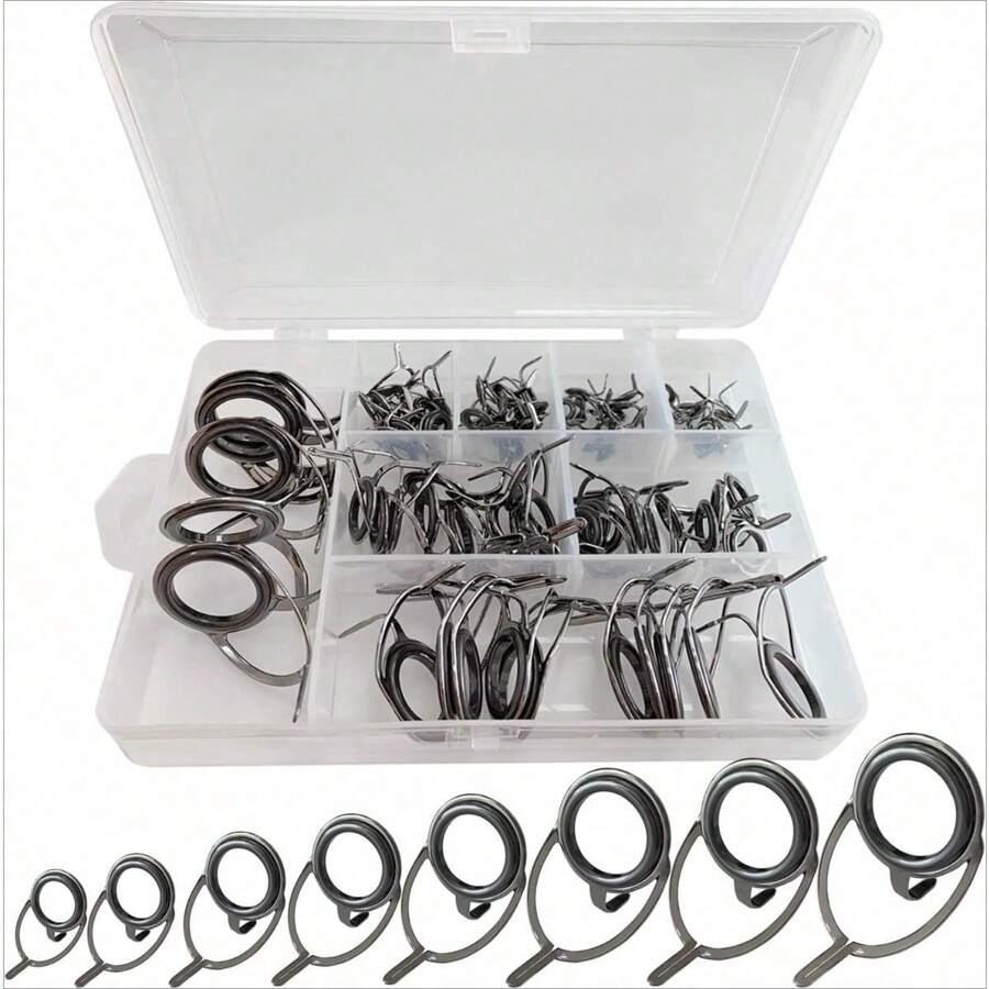Fishing Rod Guides Fishing Rod Repair Kit Baitcasting/Spinning Rod Guides Ceramics Stainless Steel Carbon Guide Repair 40pcs/60pcs/75pcs