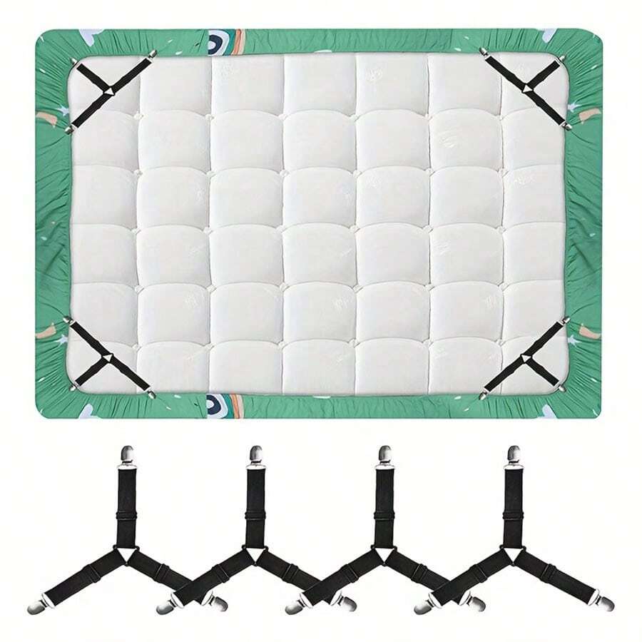 Conjunto de 4 Peças de Lençóis Triangulares com Fivelas Antiderrapantes para Evitar que os Lençóis sejam Perturbados, Proporcionando um Sono Confortável e Evitando que os Lençóis Fiquem Bagunçados de Manhã
