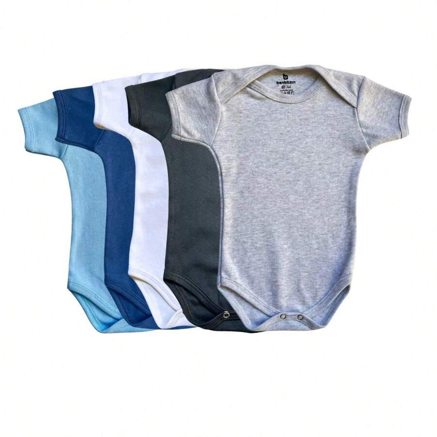 Kit Body Liso Bebê Neutro 5 Peças 100% Algodão.