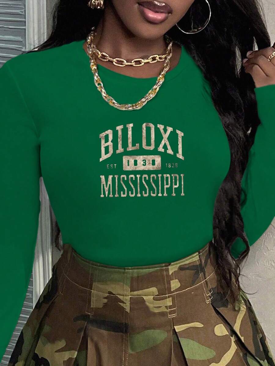 BILOXI Vintage Illustration Women's Fashion Long Sleeve Shirt