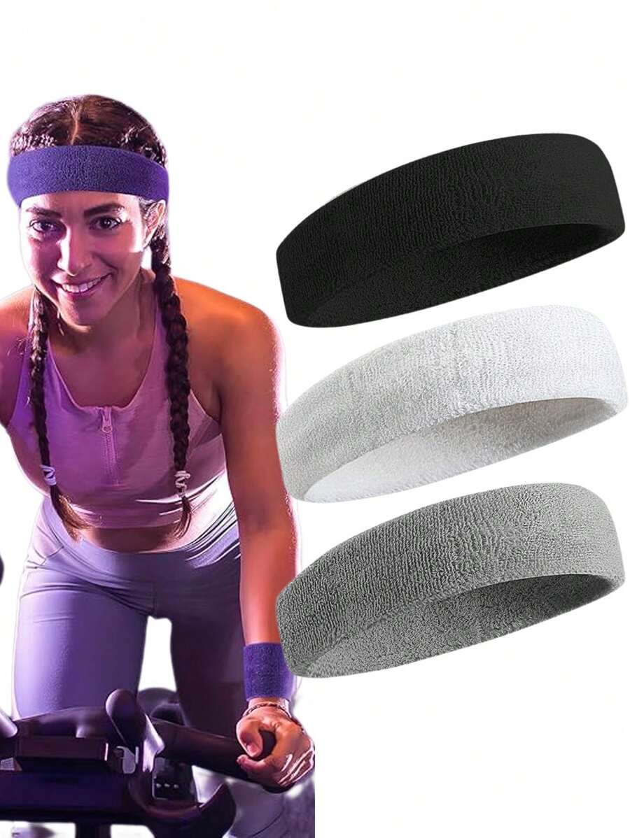 3pcs Women's Sports Headband - Moisture Wicking Sports Terry Cloth Sweat Bands Suitable For Tennis, Basketball, Running, Gym, Workouts Hair Band Turban Headband Sweatband