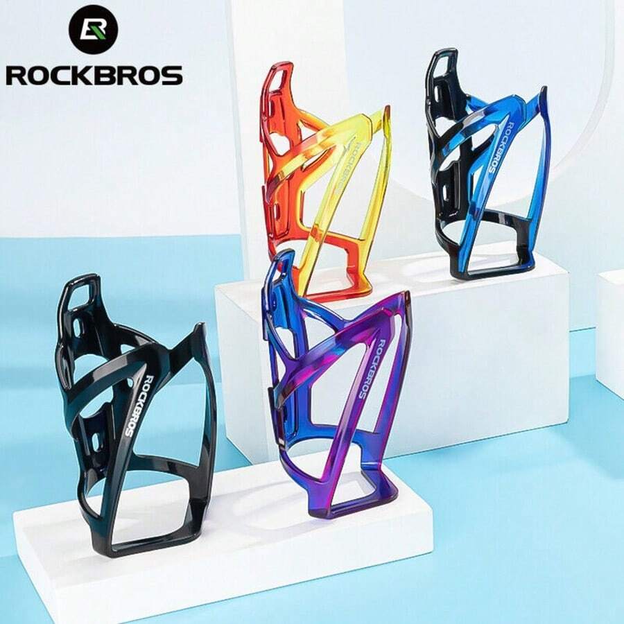 ROCKBROS Portabotellas para ciclismo, soporte para botella de agua de bicicleta de montaña con degradado colorido, ligero, de plástico
