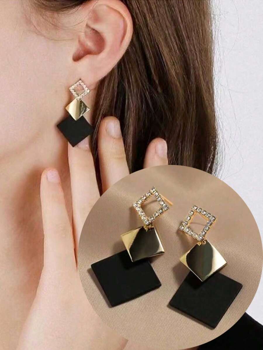 1 Paire De Boucles D'oreilles D'études En Forme De Diamant Haut De Gamme, Boucles D'oreilles Longues À La Mode De Style Coréen Pour Porter Au Quotidien Et Comme Cadeau D'halloween