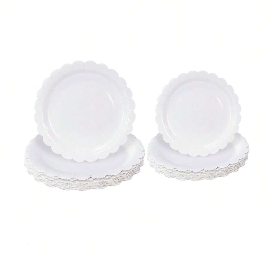 10pcs/20pcs/40pcs/Set, White Paper Plates 9 Inch 7 Inch White Scalloped Plates Disposable Dinner Plates Dessert Plates For Wedding Bridal Shower Newborn Shower Birthday Party