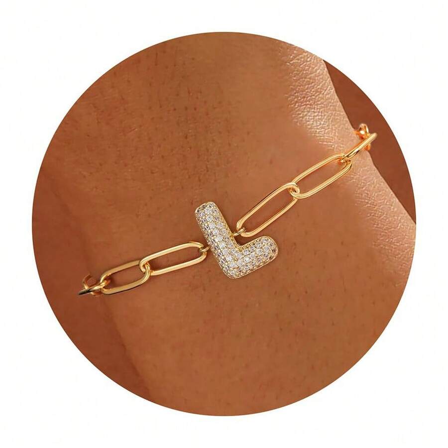 1pc Dainty Zirconia Initial Charm A-Z Letters Bracelet Women Gold Color Bracelet Chain Jewelry Alphabet DIY Gift
