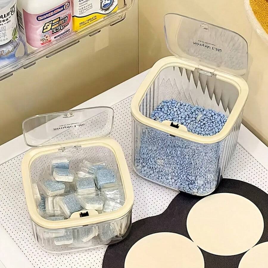 Clear Pop-Up Lid Laundry Detergent Organizer – Waterproof Storage Box For Pods, Beads & Stain Removers | Mini Desktop Container For Bathroom, Kitchen & Dorm (Multi-Purpose, Space-Saving)