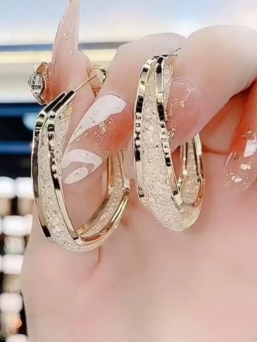1pair New Fashion Square Hoop Earrings, Retro & Minimalist Style Birthday Gift