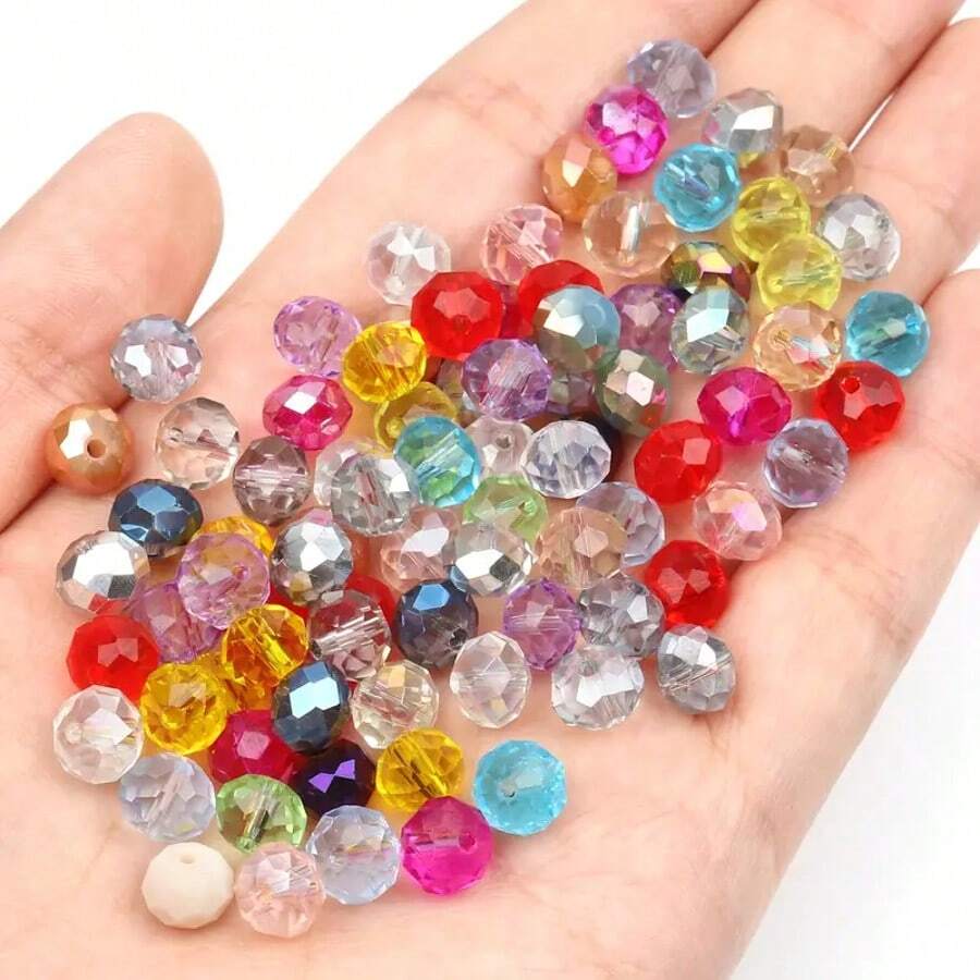 100pcs 8mm Multi-Colored Faceted Czech Glass Round Crystal Beads - Suitable For DIY Jewelry, Charm Necklaces And Bracelet Making