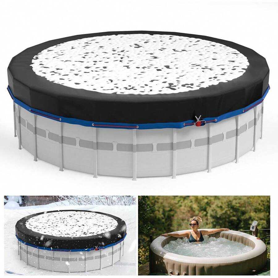 15 Ft Round Pool Cover, Solar Covers For Above Ground Pools, Summer Pool Cover Protector With Pool Cover Accessories, Round Hot Tub Cover Ideal For Waterproof And Dustproof (Black)