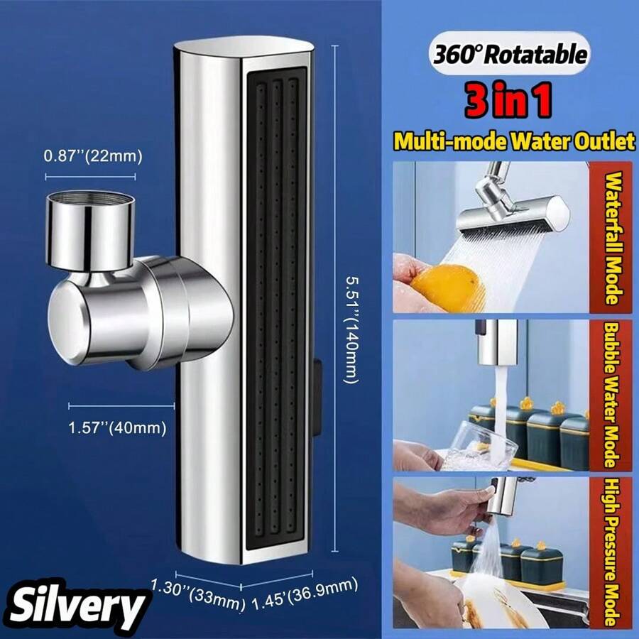 Waterfall Faucet Extender, Anti-Splash Waterfall Kitchen Faucet Adapter,360 ° Swiveling For Washing Vegetables & Fruits