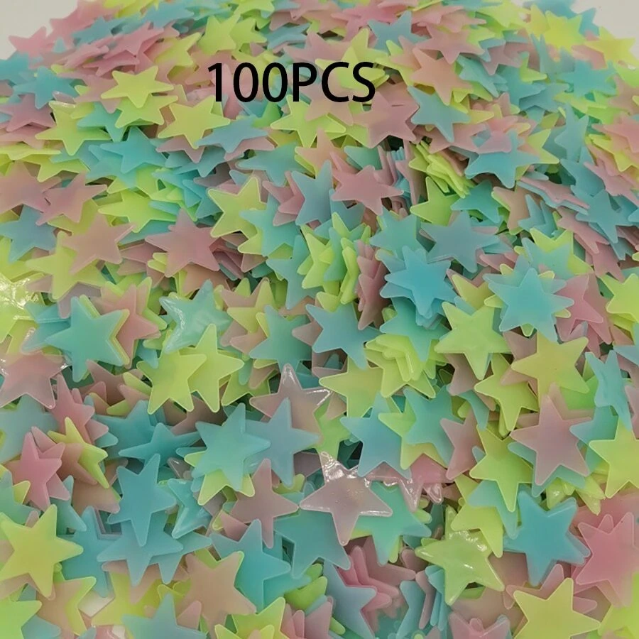 100 قطعة ملصقات نجوم تضيء في الظلام، ملصقات نجوم ثلاثية الأبعاد متوهجة للتزيين على جدران غرفة النوم، نجوم 3 سم لاصقة متوهجة للحمام وغرفة الأطفال وديكور المنزل والحمام وسجادة الحمام والأرضية، إكسسوارات حمام صيفية