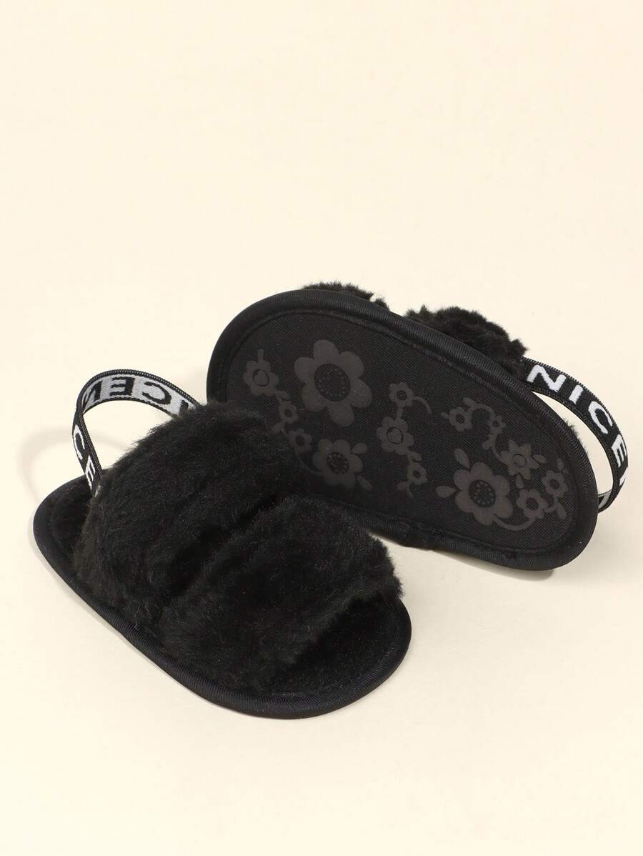 1 Paar Kleinkind Mädchen unifarbene flauschige elastische Band Sandalen mit weicher Sohle, leicht, 0-1 Jahre, einfacher und süßer Stil, geeignet für Frühling/Sommer