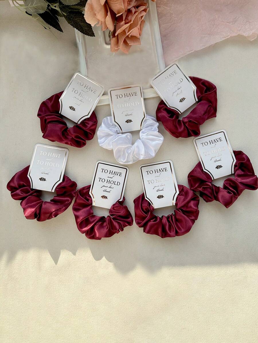 7pcs Satin Scrunchies For Weddings, Red/White Versatile & Sweet Hair Ties Suitable For Weddings, Bachelorette Parties, Bridesmaid Gifts, Women Giftsscrunchy Hair Ties