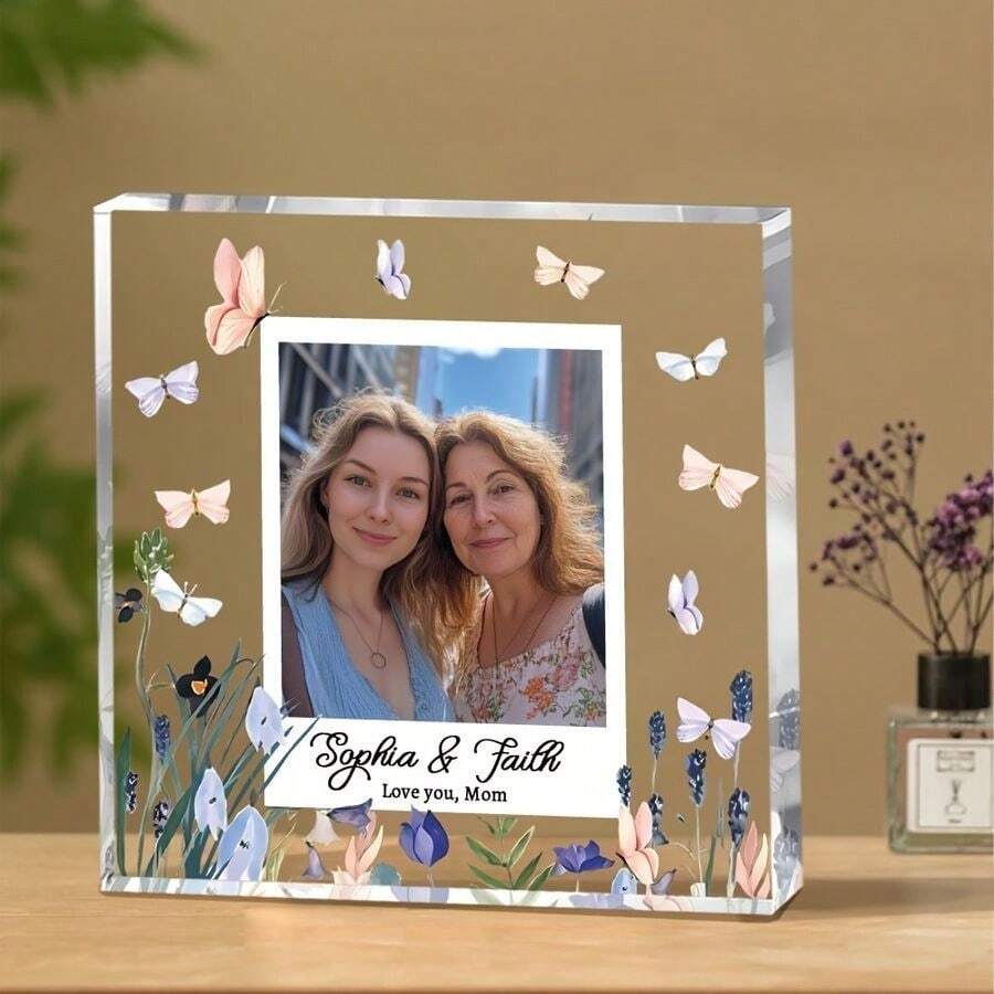 1pc Customized Acrylic Square Desktop Decor, Personalized Photo Frame, Gift For Mom, Birthday, Mother's Day, Thanksgiving, Christmas, From Son, Daughter, Ideal Holiday Memento For Mother, Stepmom, Grandmother Back To School