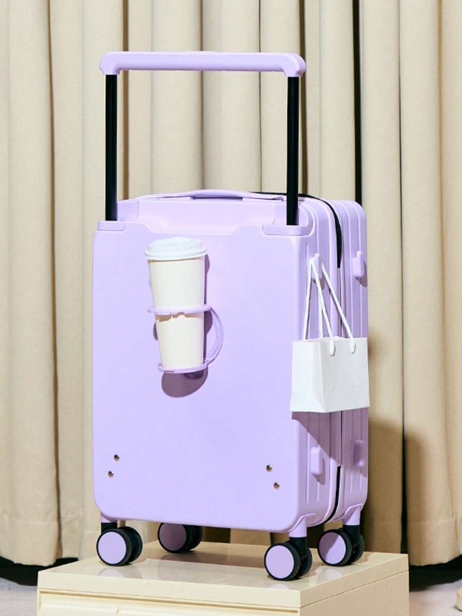 1 Pc Lightweight Luggage Hard Shell Trolley Cases With Spinner Wheels & Cosmetic Bag, Telescopic Handle, Cup Holder, Password Lock, Hardshell Luggage Set 20 Inch, TSA Lock Suitcases, Large Capacity Carry-On Checked Baggage, Hard Hardside Luggage, Lightweight Travel Suitcases, Holiday Vacation Travel Accessories Summer Travel Essentials