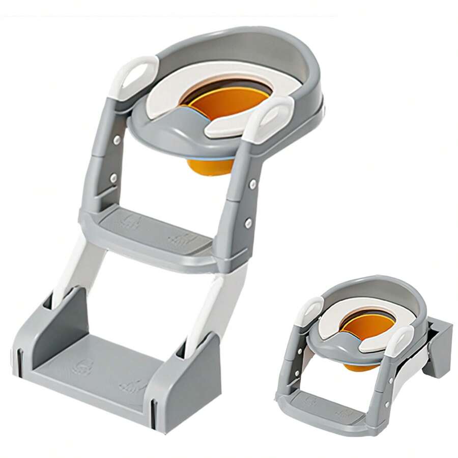 Baby Toilettensitz Hilfsleiter Kinder mit Treppe Toilettentrainer 3 in 1 Kinderleitertoilette mit PU-Pad Höhenverstellbar Klappbar