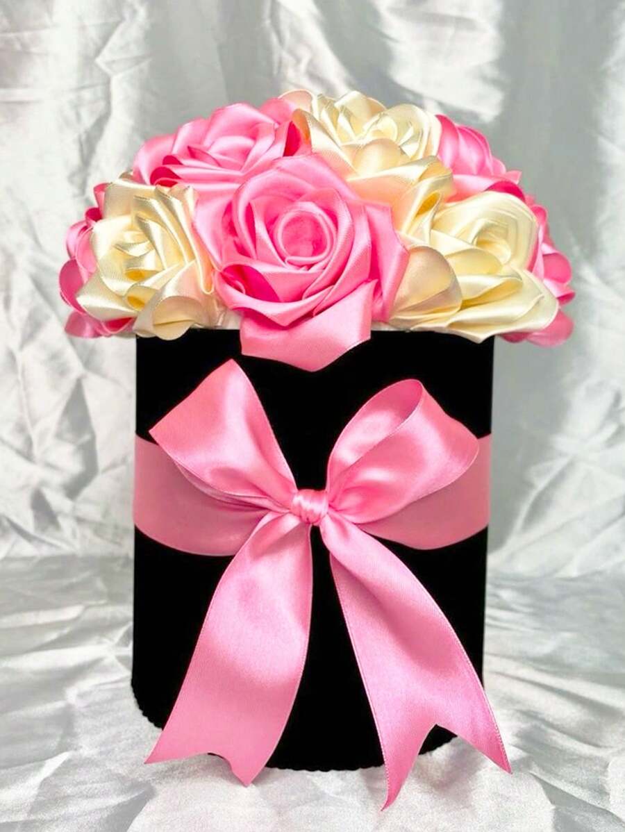 100 Pcs Ribbon Rose Petals Handmade Artificial Flowers Bouquets Forver Eternal Flower Silk For DIY Bouquet For Home Wedding Decorations Party, Valentine Day, Gift