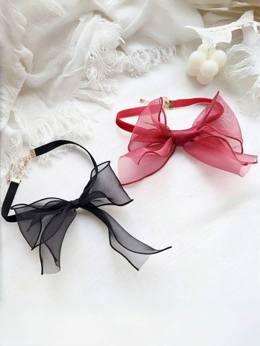 1pc Ribbon Oversized Bow Choker Necklace Collar Accessories For Girl/Girls