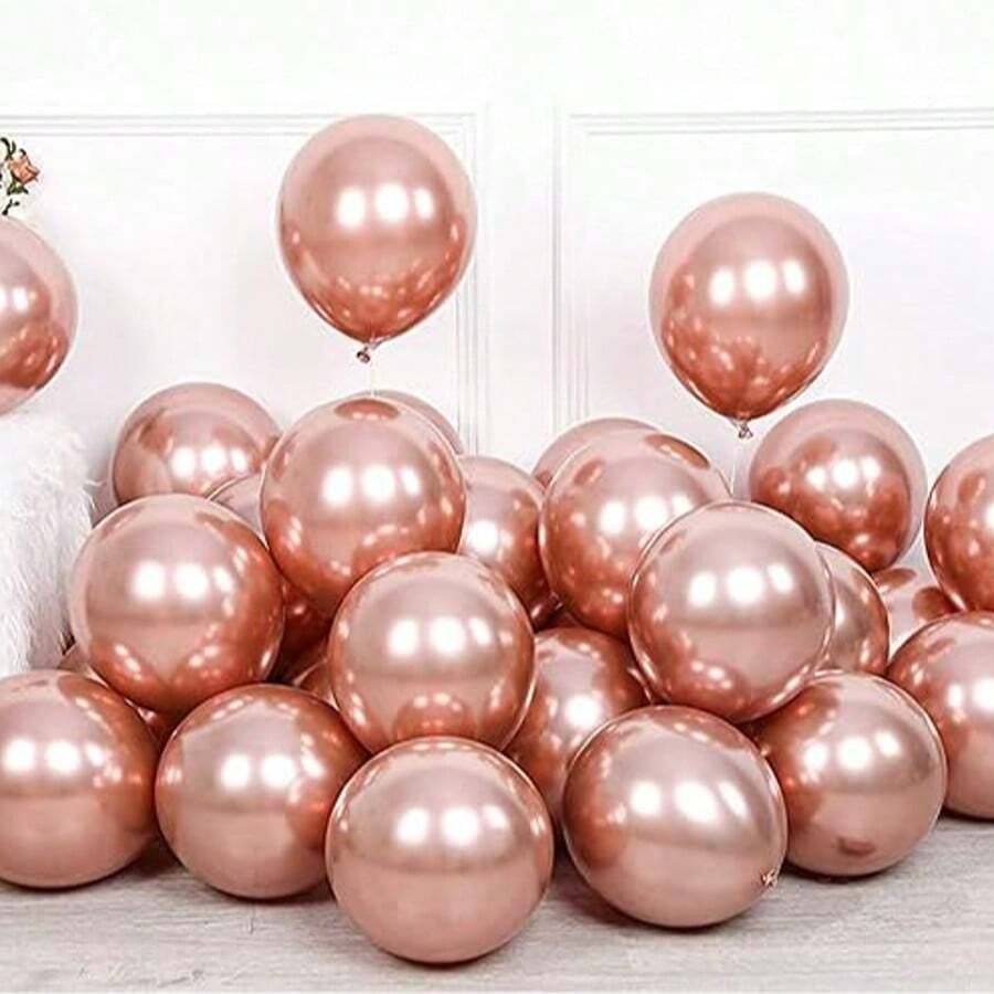 25 Pieces Glitter Rose Gold Balloons, 10 Inch Metallic Rose Gold Balloons For Birthday Wedding Party Decoration Summer Gifts Beach Back To School School Supplies Room Decor