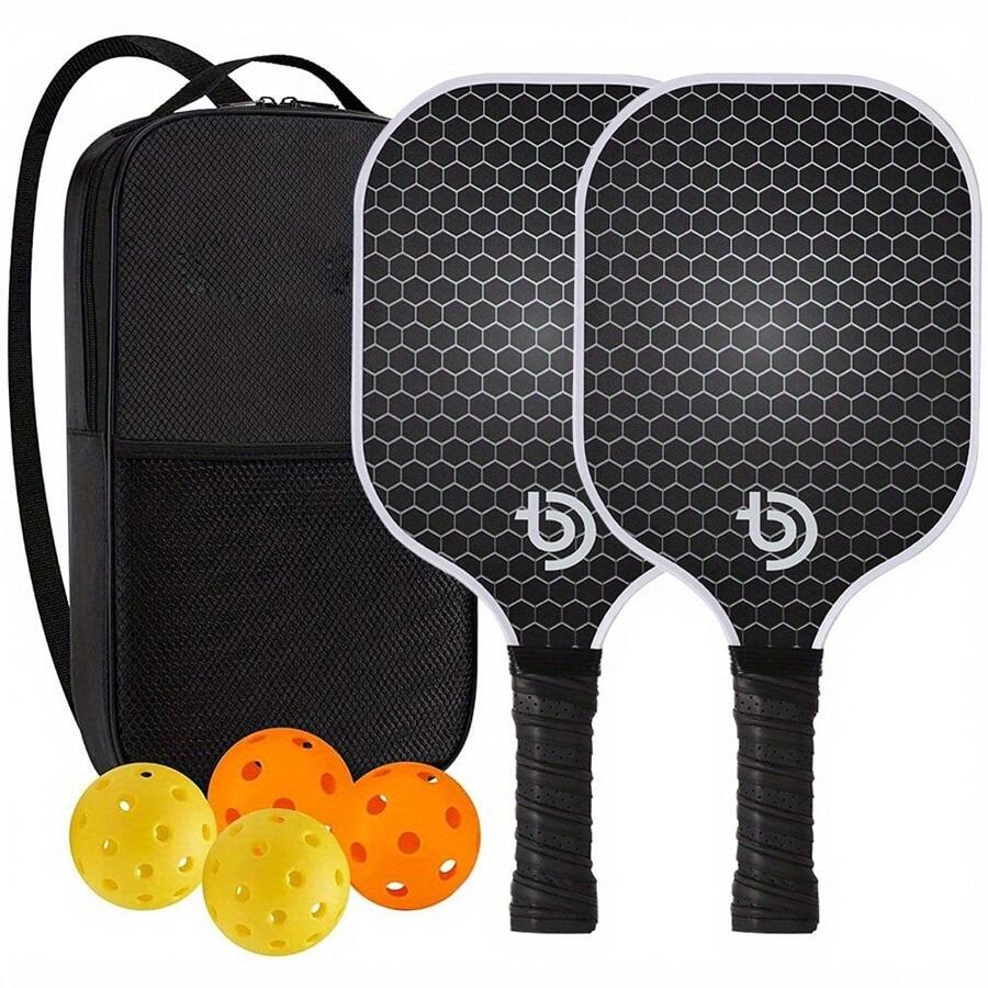 1 Set Of Carbon Fiber Pickleball Paddles: Outdoor Sports Equipment With Honeycomb Design - Includes 2 Paddles, 4 Balls, And A Carrying Bag