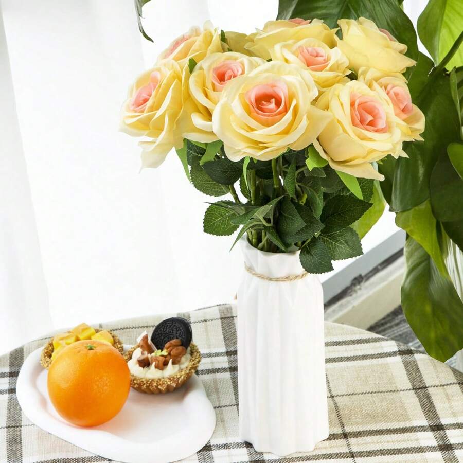 10 Stücke Seidenrosen, 20.1" künstliche Rosen mit weichen Dornenstielen, lebensechte Künstliche Blumen für Hochzeit Strauß, Tisch-Mittelstücke, Heimdekor