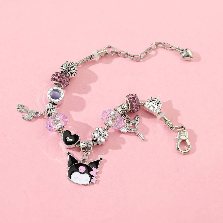 Sanrio 1pc Cute Sanrio Kuromi Charm Bracelet, Cartoon Anime Bracelet Jewelry Gift For Girlfriend, Precise Diamond