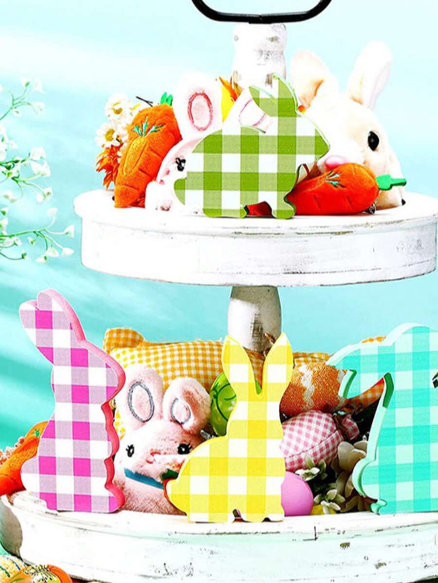 1 pièce Décoration de lapin de Pâques, ornement de table en bois, décoration de fête et de maison