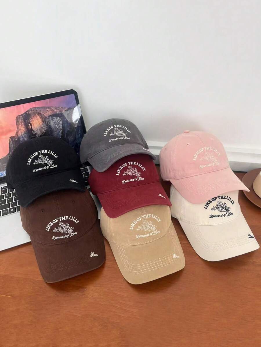 1pc Heren Effen Kleur Engels Bloemen Geborduurde Baseball Cap, Mode & Lichtgewicht Ademende Gebogen Rand Hoed, Geschikt Voor Buitensporten, Wandelen, Paardrijden, Vakantie, Zonbescherming, Casual Dagelijkse Kleding