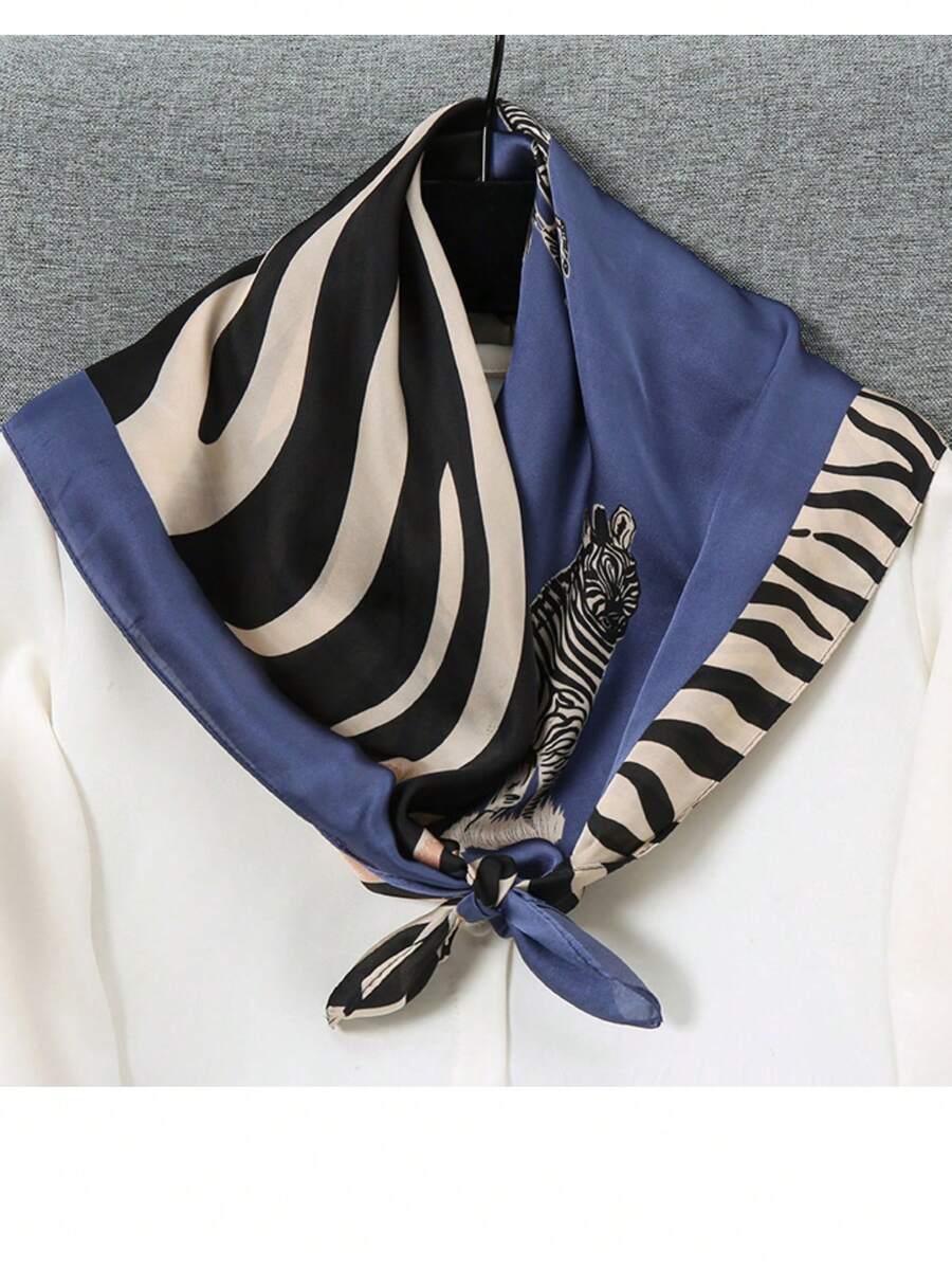 1 Stück modischer vielseitiger schwarz-weißer Tierprint 70cm kleiner quadratischer Schal/Schal, elegantes Damen Haaraccessoire, dekorativer Stirnband Turban Stirnband Schweißband