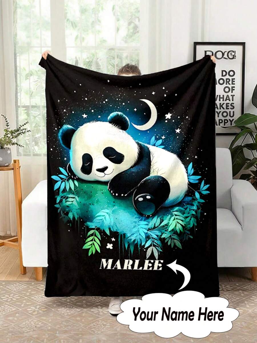 1PC Personalized Blanket Custom Name Printed Blanket Cute Sleeping Animal Panda Blanket Your Name Printed On It Soft And Warm Memorable Moments Blanket Great Holiday Gift For Families
