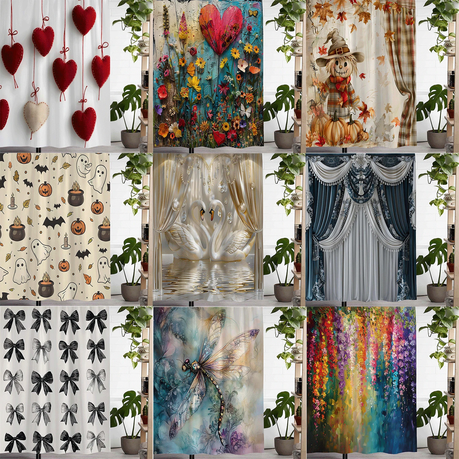 1pc Printed Waterproof Shower Curtain With 12 Plastic Hooks, Machine Washable, Bathroom Partition, Bathtub Curtain, Bathroom Decor Curtain Back To School