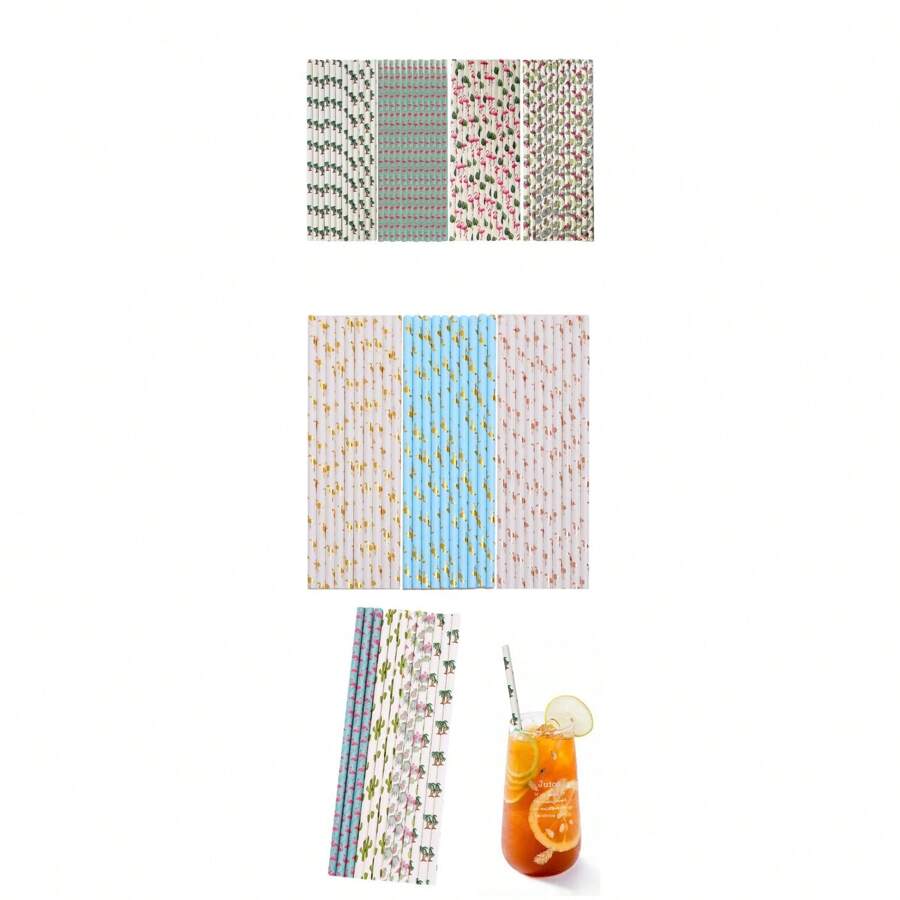 180/200 Pcs Cocktail Paper Straws Hawaiian Aloha Paper Straws Drinking Paper Straws, Tropical Party Paper Straws For Birthday, Wedding, Tiki Party, Summer Beach Party