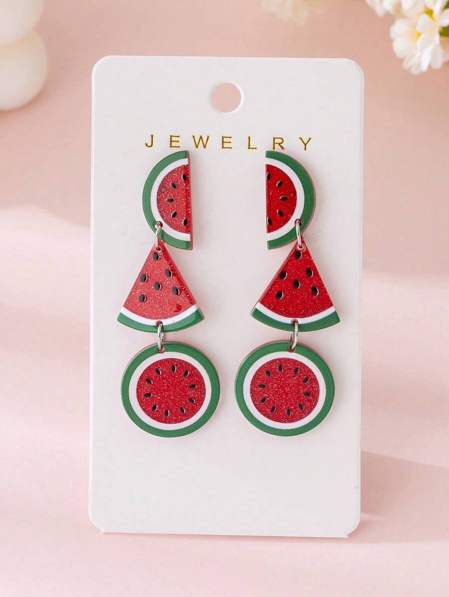 1 Pair Fashionable Women Watermelon Design Jewelry Earrings, Perfect Gift For Beach Vacation, Party