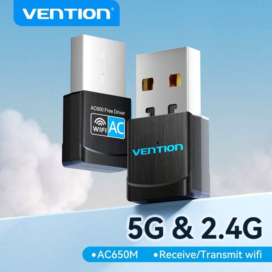 VENTION Dual Band USB draadloze netwerkkaart, met een maximale snelheid van maximaal 5GHz 433Mbps of 2.4GHz 200Mbps, Multiple Encryption Protocol Technology om de netwerkbeveiliging te garanderen, ondersteunt Windows XP/Vista/Win7/8/8.1/10/11 (stuurprogramma gratis)