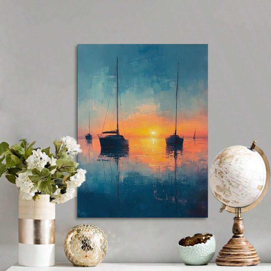 1 Pc Chic Sea Boat Canvas Art Wooden Framed Canvas Painting - Thickness 2.25cm/1inch,Home Gift Decoration, Room Decoration Aesthetic, Wall Decoration Art, Perfect Gift, Autumn And Winter Wall Decoration, Living Room Decoration, Bedroom Decoration, Kitchen Decoration, Entry Decoration, Bathroom Decoration, Direct Wall Painting, High Quality Wall Painting Poster