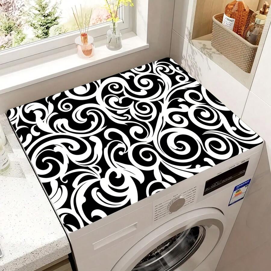 1pc Absorbent Drying Mat, Laundry Room Printed Washing Machine Dust Cover, Countertop Absorbent Tablecloth, Refrigerator Absorbent Quick-Dry Mat, Microwave Oven Dust Cover, Modern Washing Machine & Dryer Top Cover