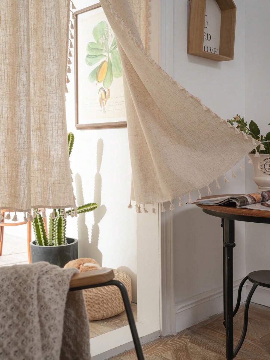 Bubaba 2 pièces Rideaux vintage fait à la main de matière similaire au lin, rideaux de confidentialité beiges pour l'entrée, la chambre à coucher, la penderie, la fenêtre, bloquant la lumière et l'isolation thermique pour le salon
