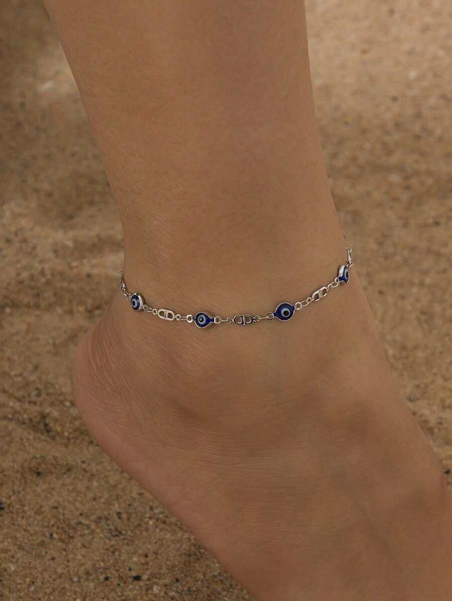 1 Stück minimalistische silberfarbene Teufelaugen-Fußkette für Frauen