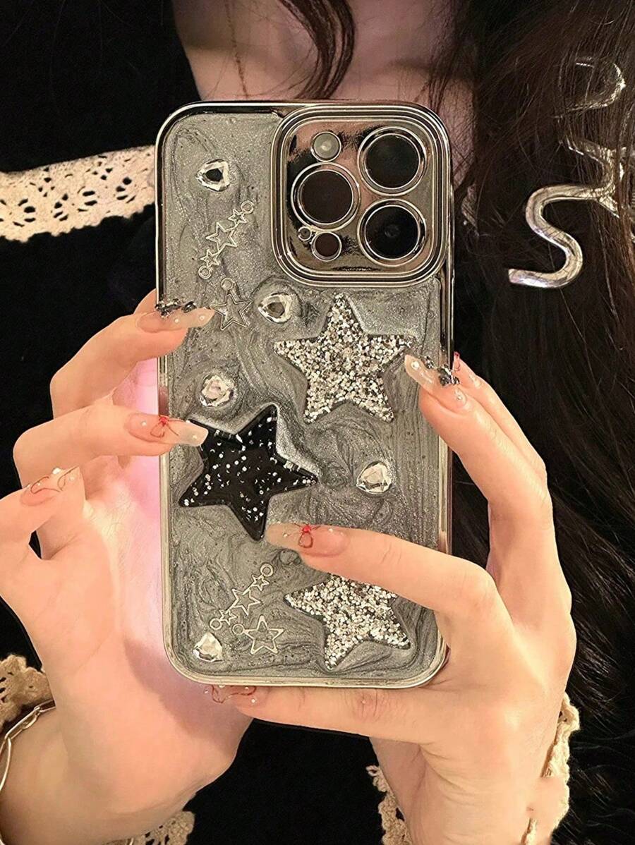 Funda de teléfono de alta moda premium recubierta de resina con diseño 3D de estrella, compatible con iPhone