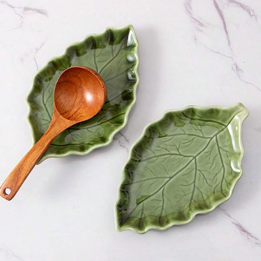 1/2pcs Ceramic Spoon Rest For Stove Top, Cute Green Leaf Shaped Spoon Rest/Spoon Holder For Kitchen Countertop, Farmhouse Decor Leaf Shape Spatula Holder Utensil Rest, Gift For Mother's Day Housearming Thanksgiving Christmas