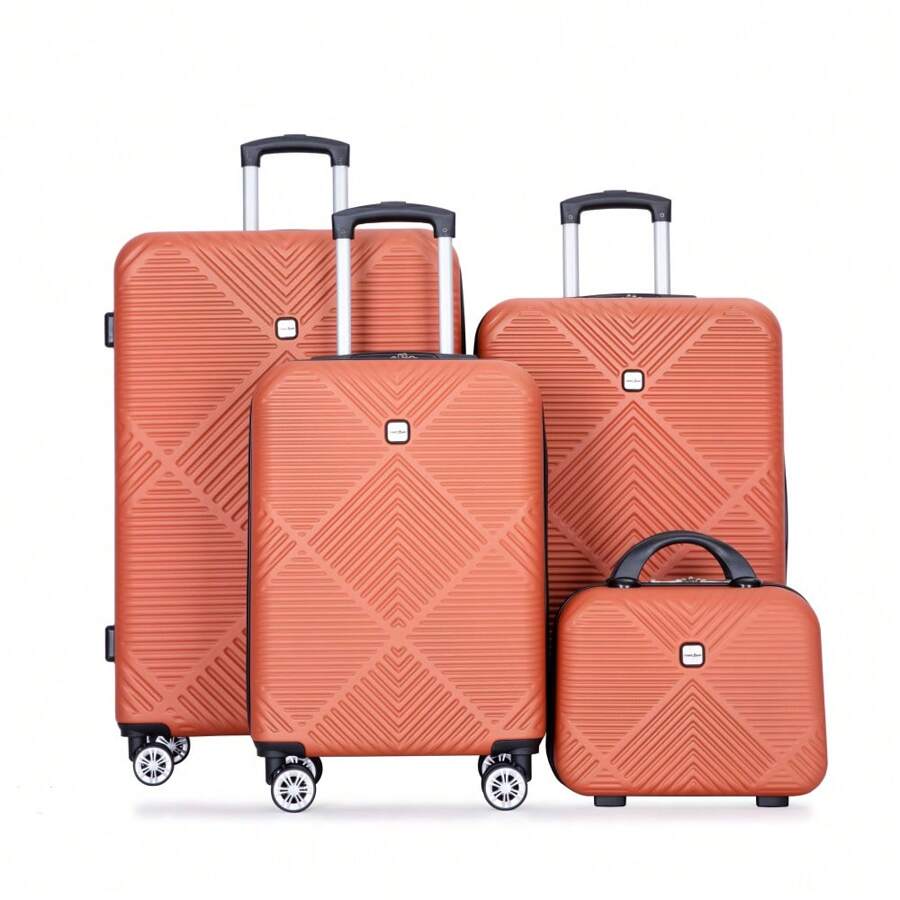 4-Piece ABS Lightweight Suitcase, 14 Inch Makeup Box, Aircraft Wheels (14/20/24/28) DARK ORANGE