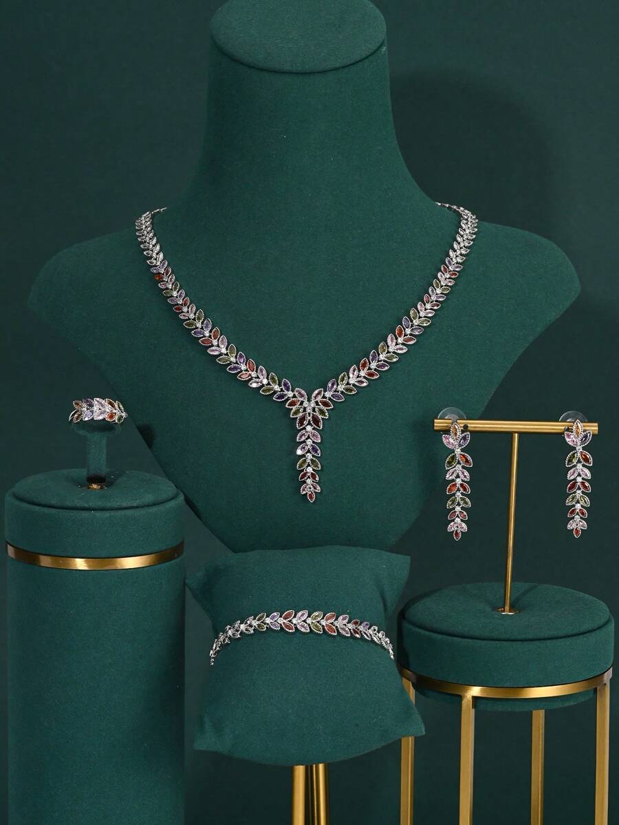 4Pcs Luxury Pearl Embroidery Ear Cuffs, Colorful Zirconia Millet Jewelry Set For Middle East Dubai Wedding/Party, Pakistani Saudi Arabian Bridal Accessories, Valentine's Day & Mother's Day Gift