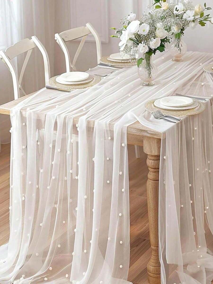 Tovaglia decorativa in finta perla, tovaglia in tulle bianca con perle per matrimoni, decorazioni per arco nuziale, bomboniere per spose, decorazioni per feste, copri-sedia, decorazioni per scenografie di eventi, Natale, decorazioni nuziali in rete di nylon e nuove perle, decorazioni per tovaglie di San Valentino, Eid Al-Adha, decorazioni per uso quotidiano, elementi essenziali per la casa