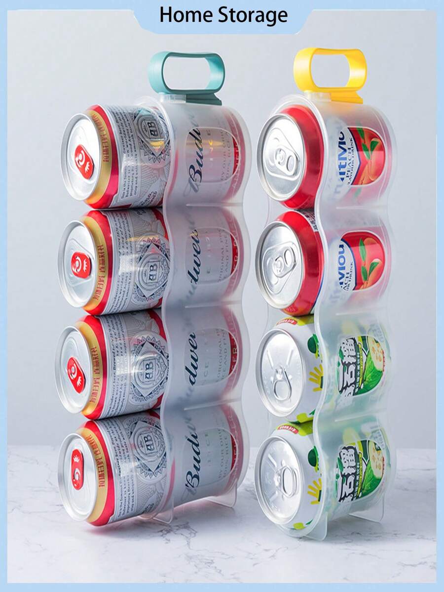 3 Packs Stackable Can Organizer Rack For Fridge - 4-Tier Transparent Beverage Storage Container With Comfort Handle (11''x4''x3'', 6oz) - Space Saving Soda/Beer/Cans Refrigerator Organizer Box, PP Material For Home/Office/Kitchen, Modern Minimalist Design, Perfect Gift For Christmas/New Year (Yellow/Blue/Orange)