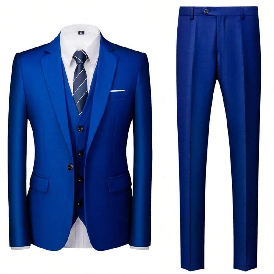 High Quality Men Wedding Suit Prom Dress Jacket+Pants+Vest Men Suit Set Slim Fit Tuxedo Male Blazer Customized British Style Groom Clothing Business Suit