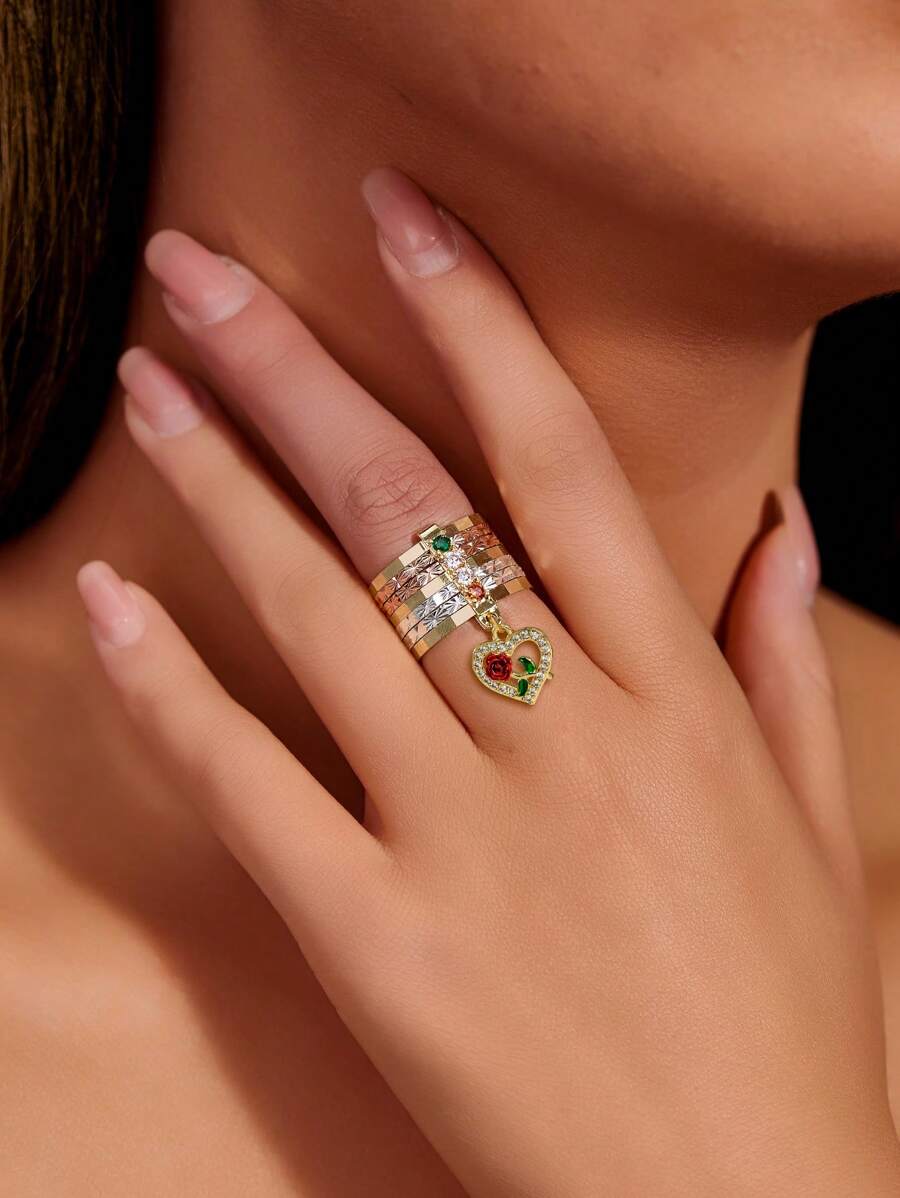 1 Peça Anel de Flor de Rosa Elegante de Cobre, Adequado para Uso Diário, Casamento, Noivado, Presente de Joia de Festa para Mulheres, Dia dos Namorados, Mãe, Dia das Mães