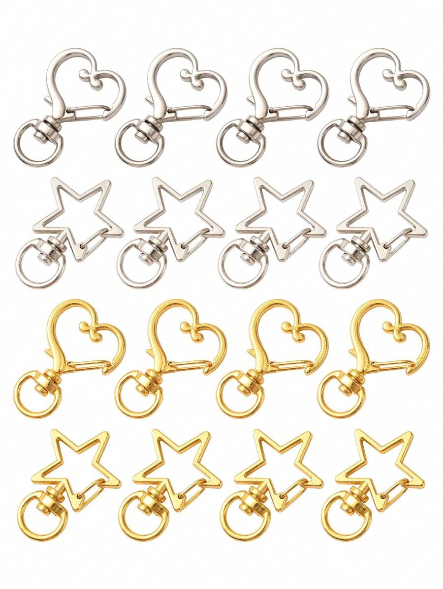 20 Pcs 4 Styles Heart/Star Alloy Swivel Clasps, Lanyard Push Gate Snap Clasps For Key Chain DIY Making