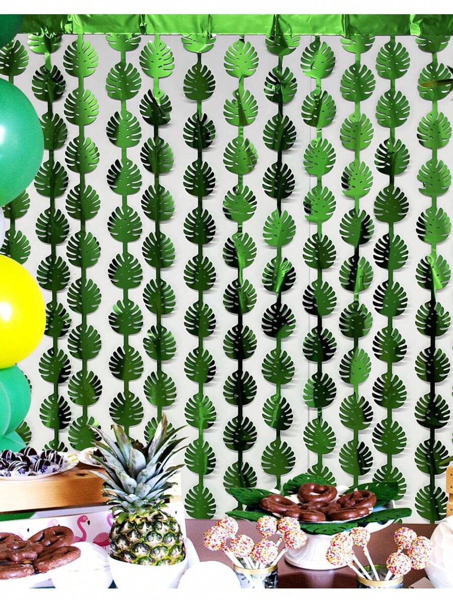 Decoraciones de fiesta tropical de Hawái Guirnalda de hojas de palma verdes de 3.3X6.6 pies, cortinas con flecos de lámina, fondos de escenario con hojas de palma y flecos de lámina, pancarta ideal para fiestas de cumpleaños, luau y de la selva y dinosaurios, perfecta para fiestas de playa y piscina de verano, hawaianas