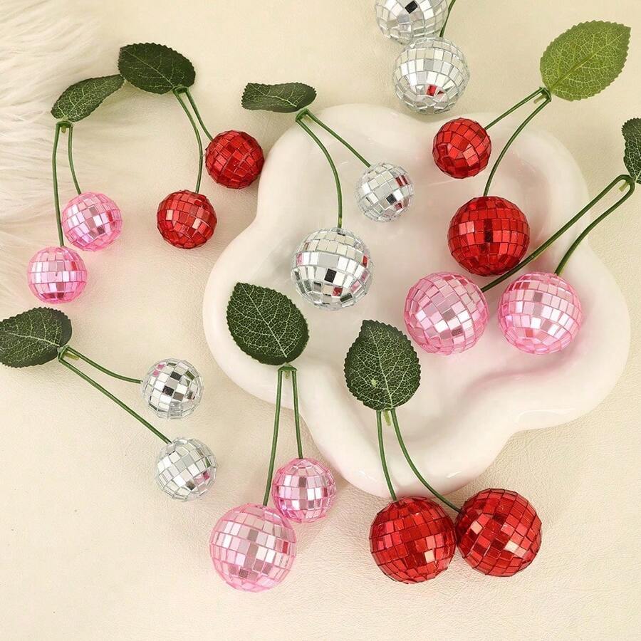 Cherry Disco Ball Decor, Double Mirror Ball Cherry Decor For DJ Club Stage Bar Party Wedding Holiday Decoration Home Decor