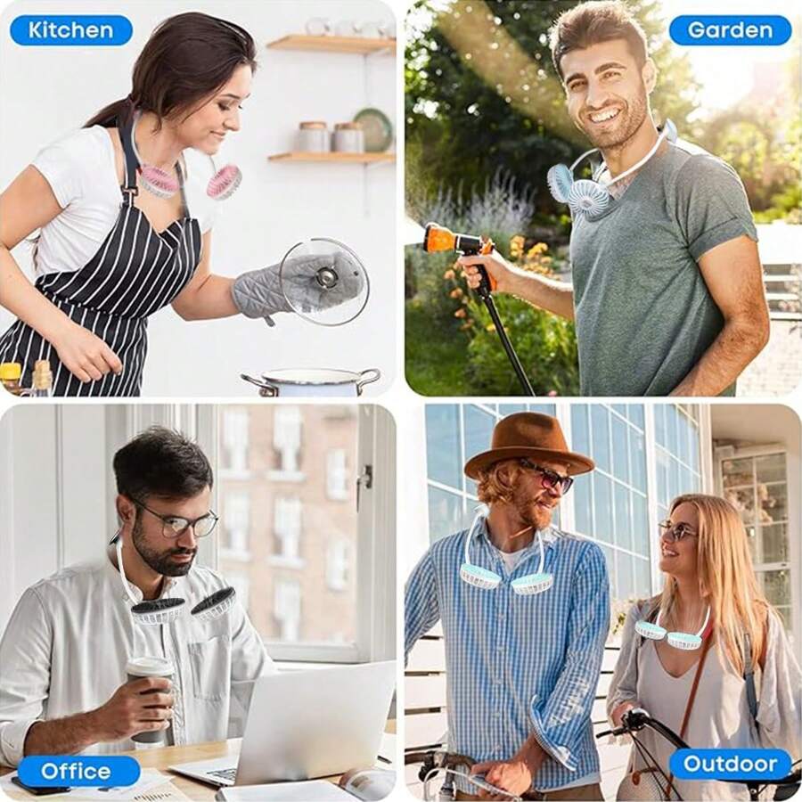 Ventilador de cuello portátil de 360° con rotación libre, recargable por USB, mini ventilador personal con poco ruido y flujo de aire potente, diseño de auriculares, apto para deportes, oficina, hogar, exterior, viajes, trabajo